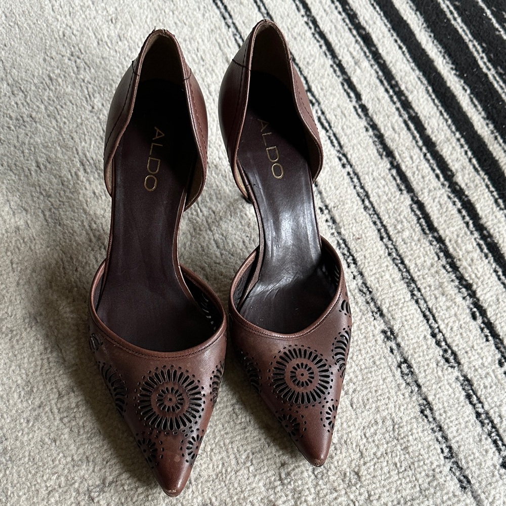 Aldo Dark Brown Cutout Heels - Picture 4 of 9